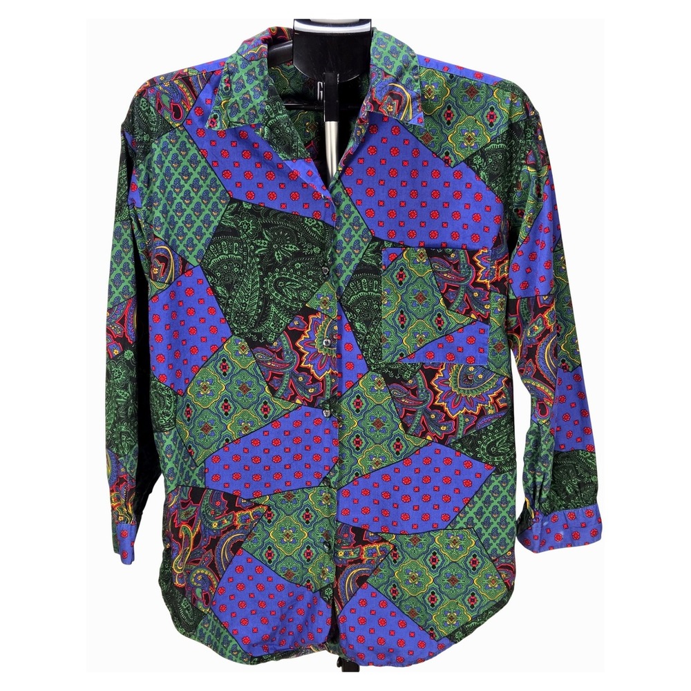 Women's Gap Medium Vintage Patchwork Paisley Cotton Button Down Shirt Bold